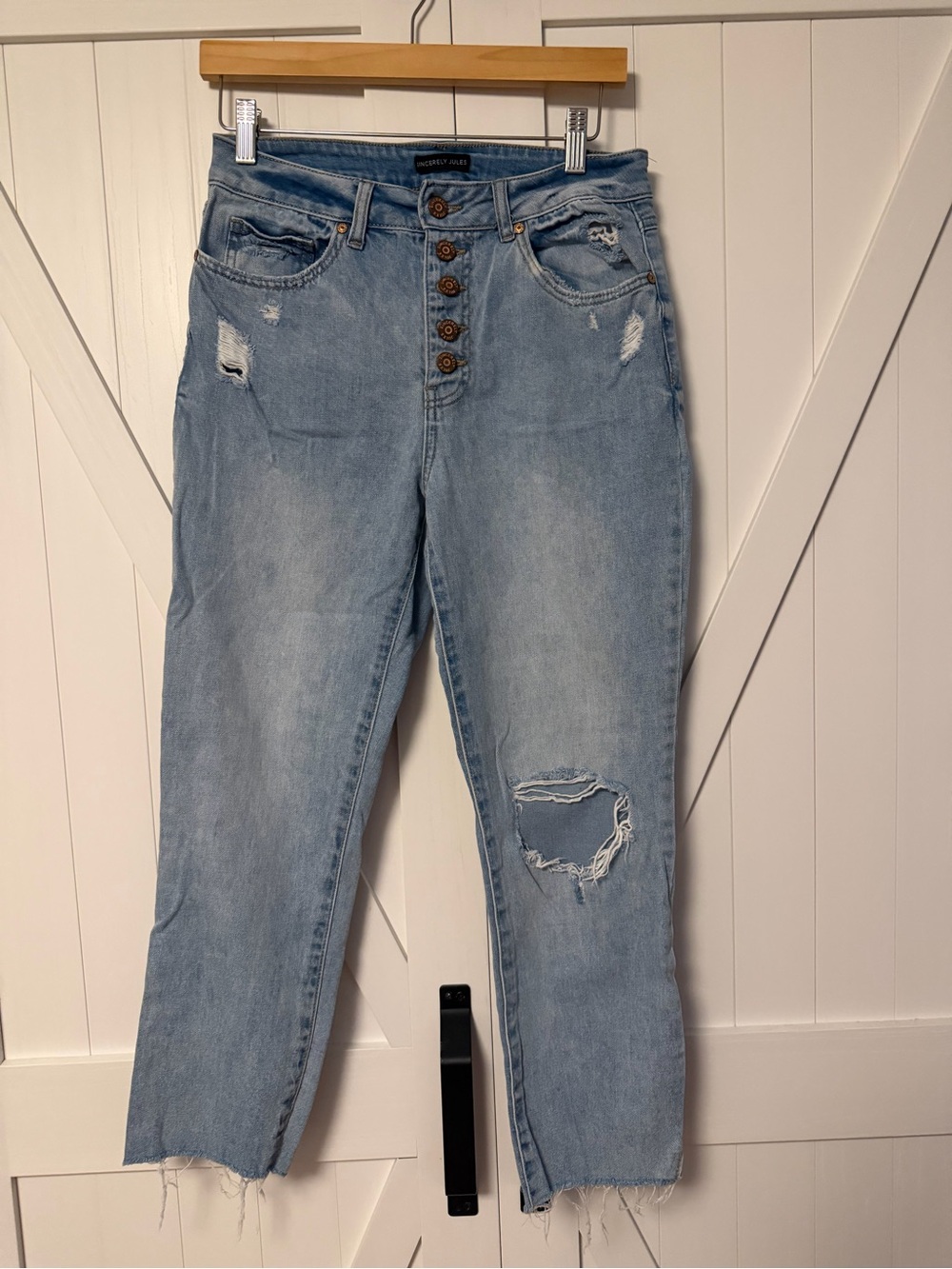 Sincerely Jules Light Blue High-Rise Button-Fly Distressed Jeans